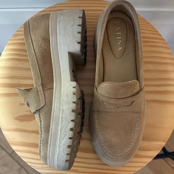 Portland Leather Tan Suede Platform Penny Loafers - Picture 4 of 8